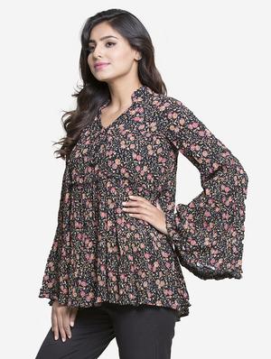 frill trim bell sleeved top - 15724580 - Standard Image - 2