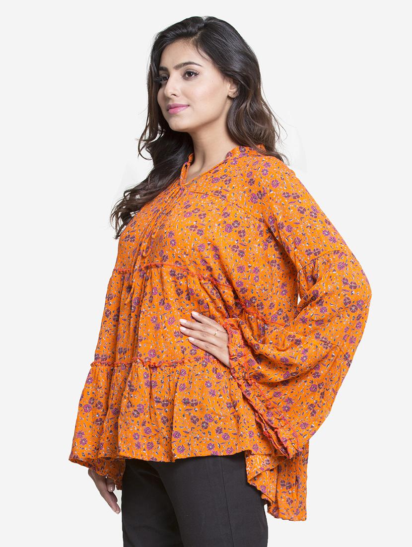frill trim bell sleeved top - 15724583 - Zoom Image - 2