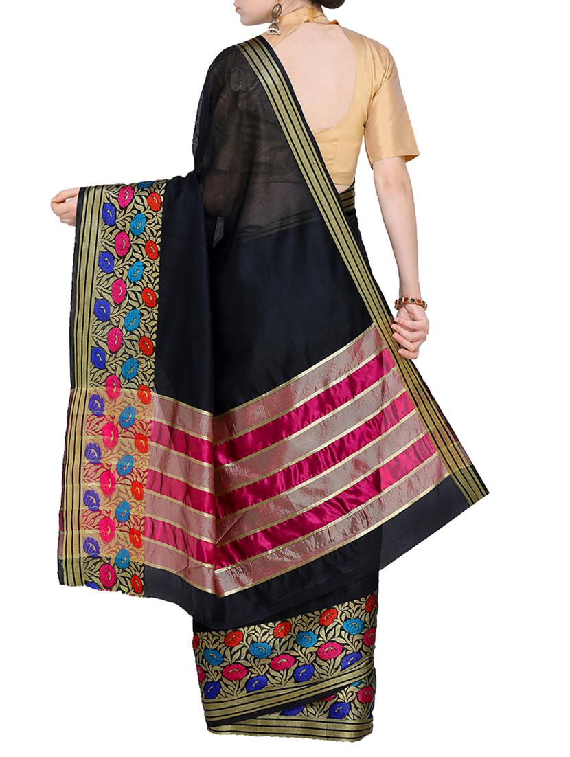 floral zari border woven saree with blouse - 15724681 - Zoom Image - 2