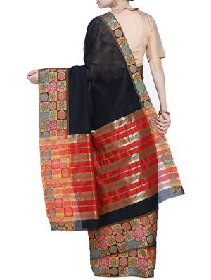 floral zari border woven saree with blouse - 15724730 - Standard Image - 2