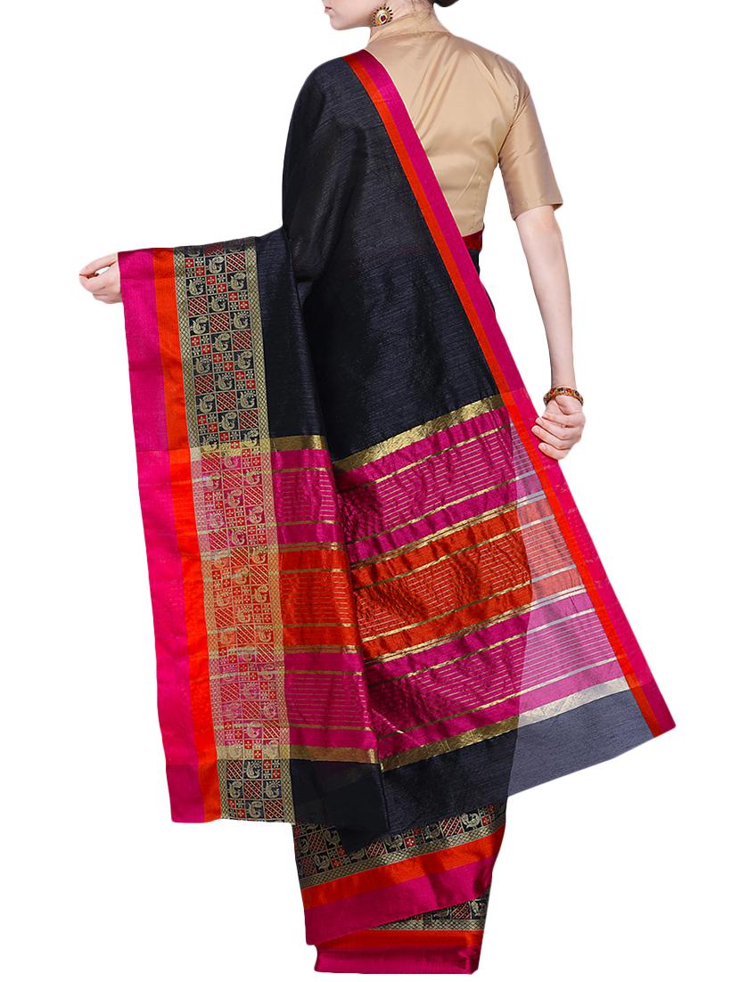 zari border black woven saree with blouse - 15724736 - Zoom Image - 2