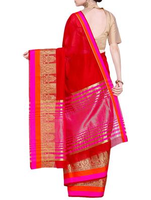zari border woven saree with blouse - 15724739 - Standard Image - 2