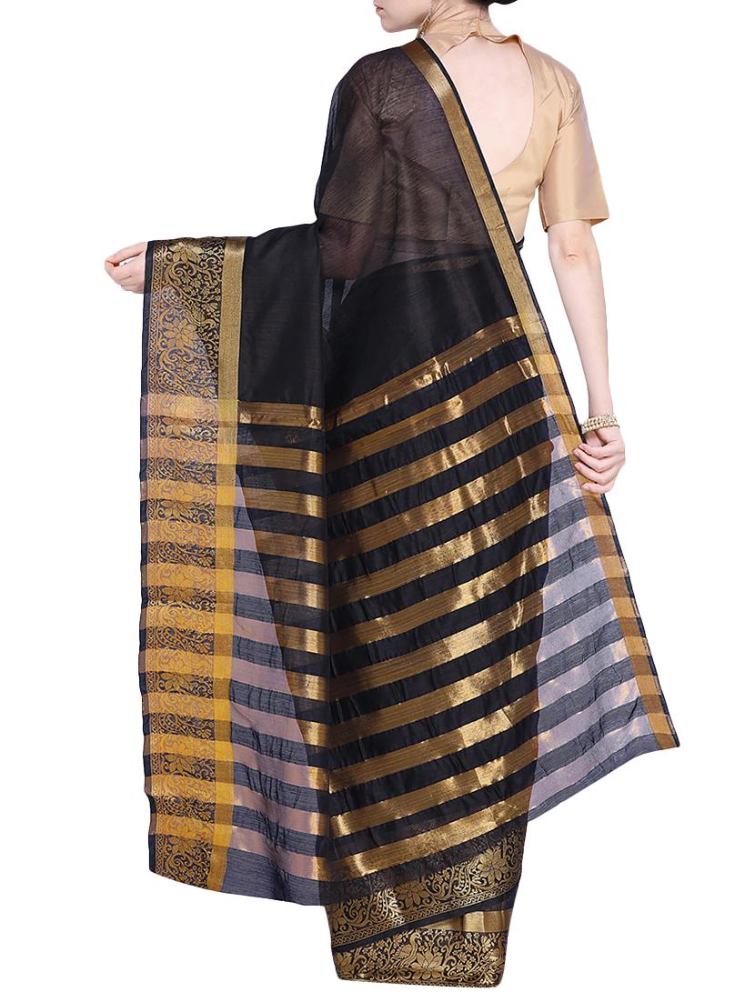 floral zari border woven saree with blouse - 15724742 - Zoom Image - 2