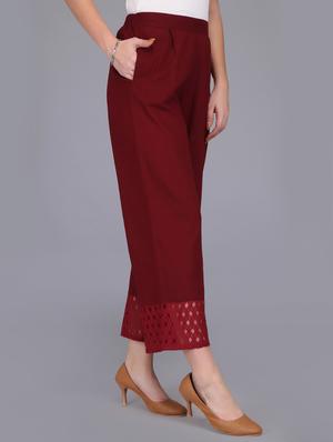 burgundy lace detail flared palazzo - 15725241 - Standard Image - 2