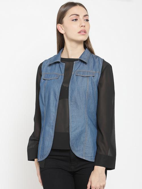 pocket flap sleeveless denim shrug - 15725285 - Standard Image - 1