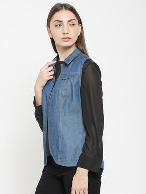 pocket flap sleeveless denim shrug - 15725285 - Standard Image - 2