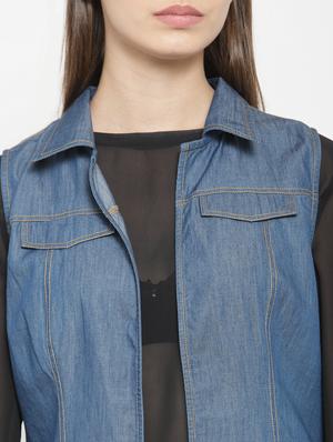 pocket flap sleeveless denim shrug - 15725285 - Standard Image - 5