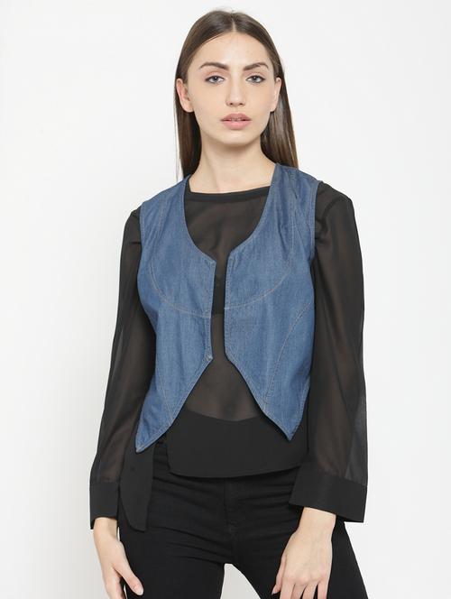 asymmetric hem denim shrug - 15725286 - Standard Image - 1