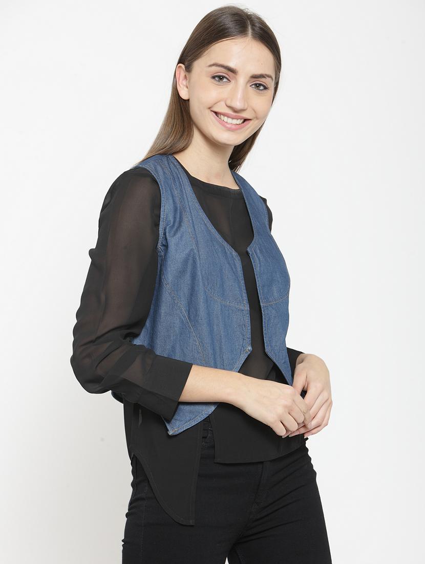 asymmetric hem denim shrug - 15725286 - Zoom Image - 2