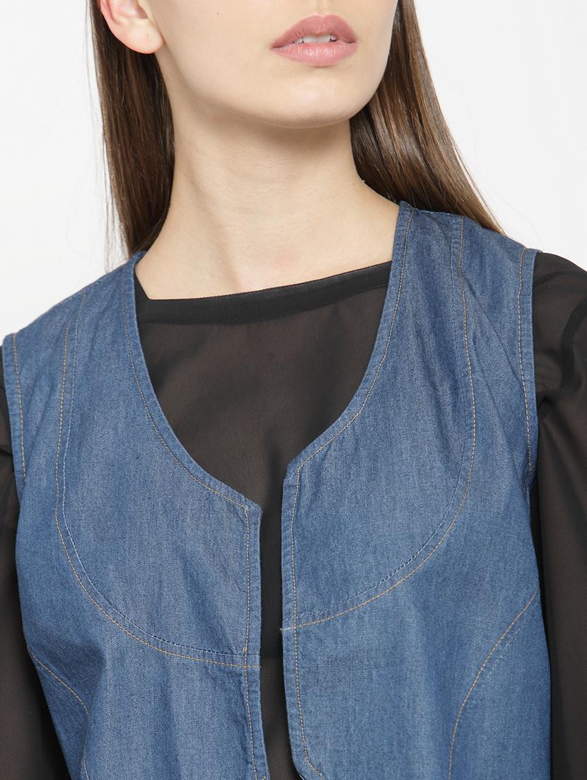 asymmetric hem denim shrug - 15725286 - Zoom Image - 5