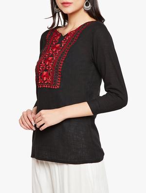 embroidered yoke v-neck tunic - 15725688 - Standard Image - 2