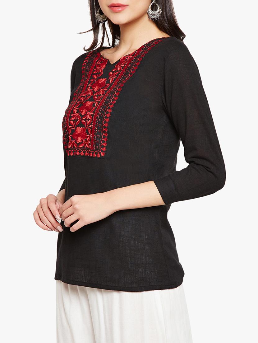 embroidered yoke v-neck tunic - 15725688 - Zoom Image - 2