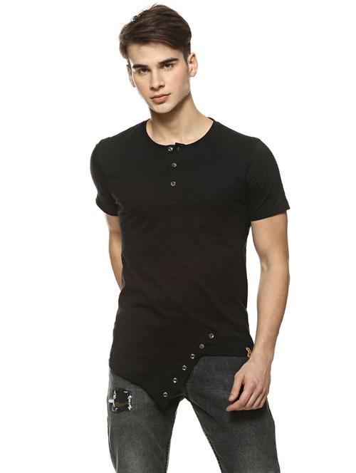 black cotton asymmetric t-shirt - 15725927 - Standard Image - 1