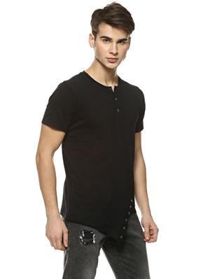 black cotton asymmetric t-shirt - 15725927 - Standard Image - 2