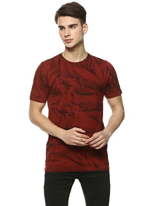 maroon cotton all over print t-shirt - 15725949 - Standard Image - 1