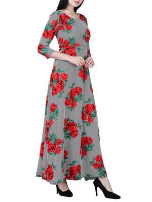 round neck striped floral maxi dress - 15726106 - Standard Image - 2