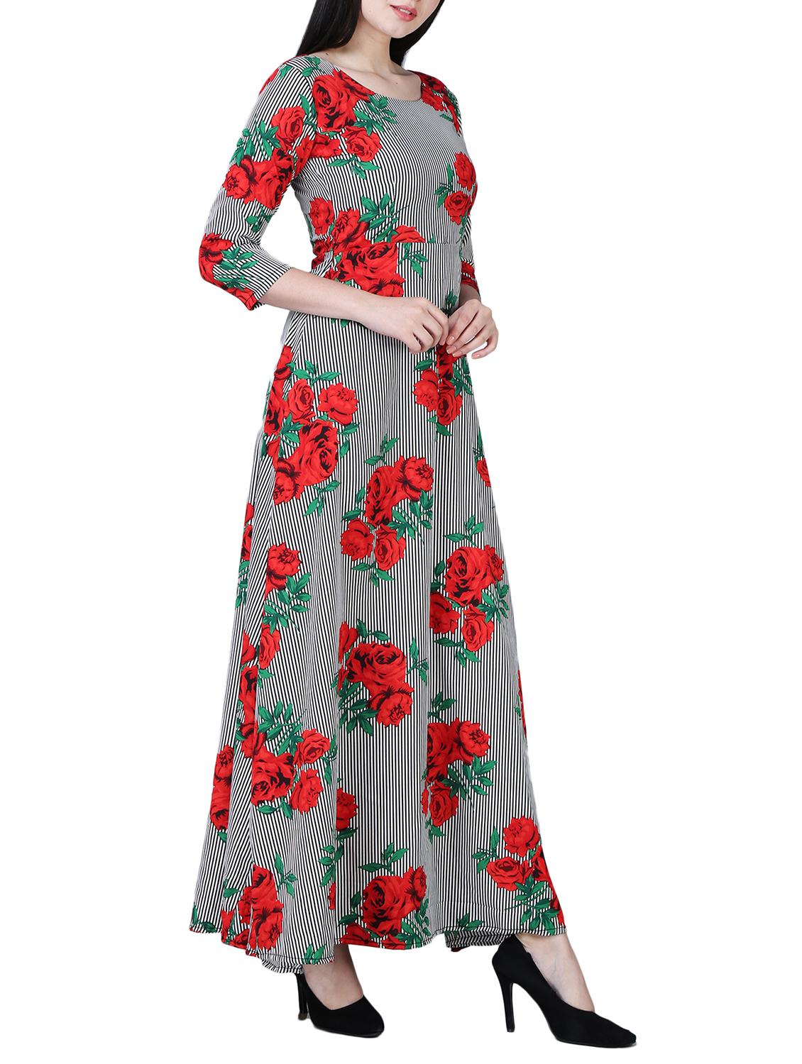 round neck striped floral maxi dress - 15726106 - Zoom Image - 2