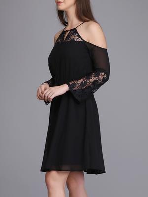 lace paneled cold shoulder a-line dress - 15726257 - Standard Image - 2