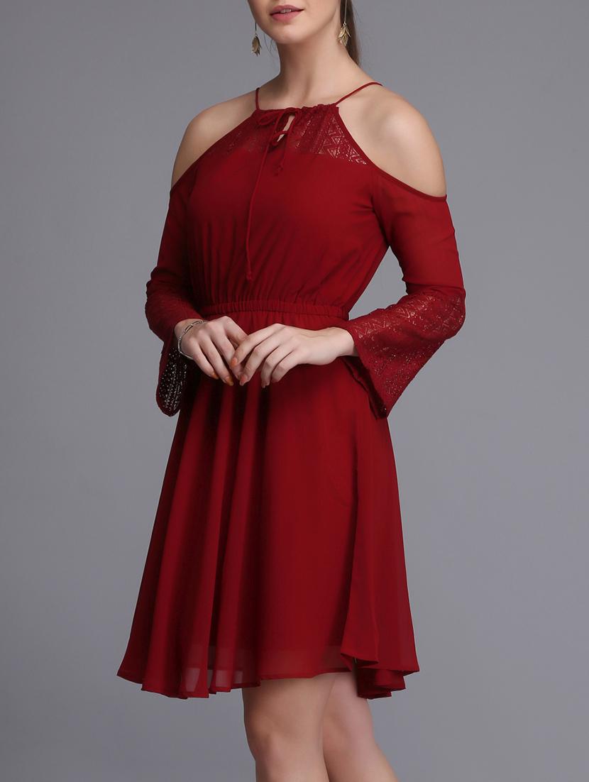 lace paneled cold shoulder a-line dress - 15726258 - Zoom Image - 2