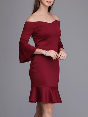 bell sleeved off shoulder dress - 15726259 - Standard Image - 2