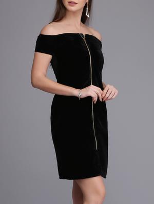 off shoulder zip up sheath dress - 15726265 - Standard Image - 2