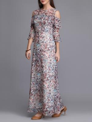 ruffle detail cold shoulder maxi dress - 15726273 - Standard Image - 2
