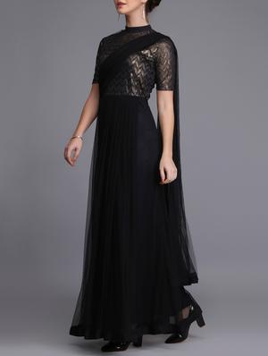 Dupatta look drape fit & flare gown - 15726280 - Standard Image - 2