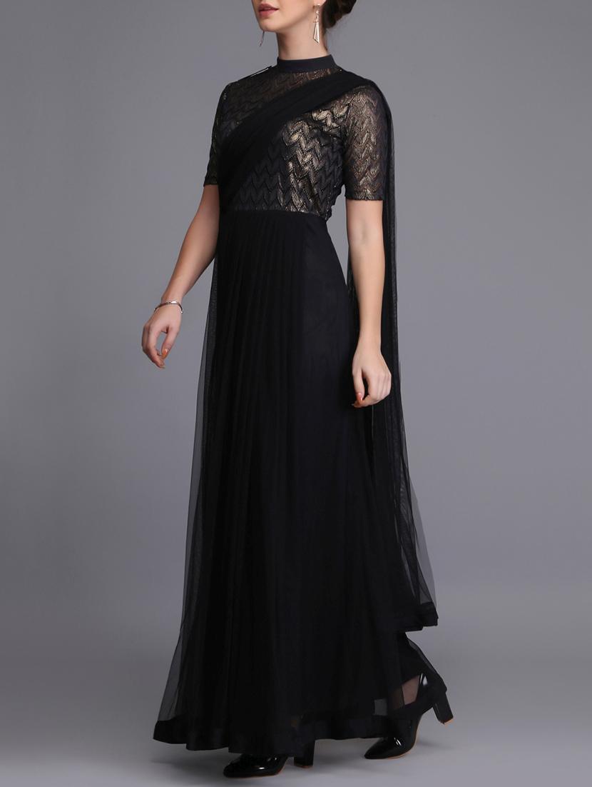 Dupatta look drape fit & flare gown - 15726280 - Zoom Image - 2