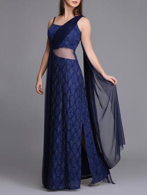 Dupatta look drape fit & flare gown - 15726281 - Standard Image - 2