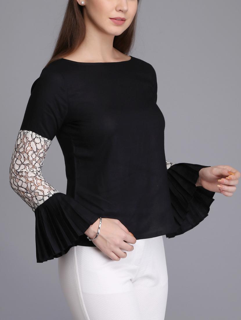 lace insert bell sleeved top - 15726285 - Zoom Image - 2