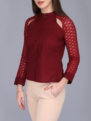 lace sleeved button up top - 15726286 - Standard Image - 2