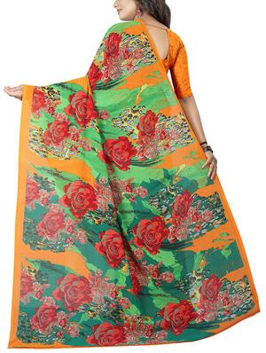 floral printed saree with blouse - 15726301 - Standard Image - 2