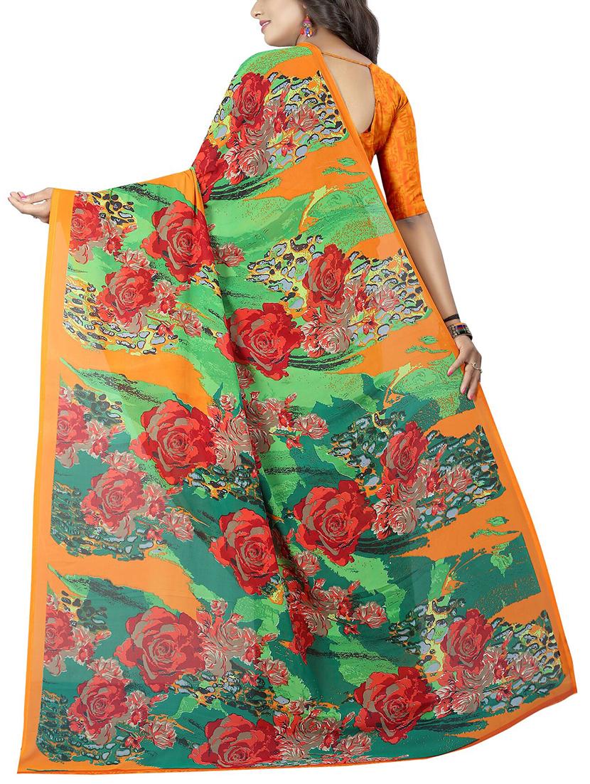 floral printed saree with blouse - 15726301 - Zoom Image - 2