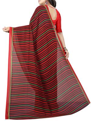 striped printed saree with blouse - 15726309 - Standard Image - 2