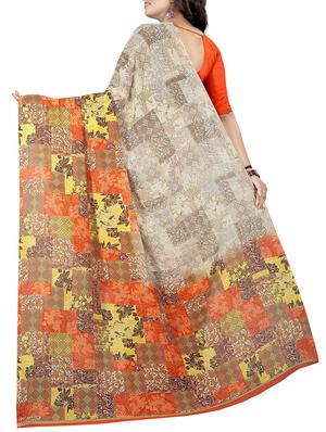 contrast border printed saree with blouse - 15726313 - Standard Image - 2