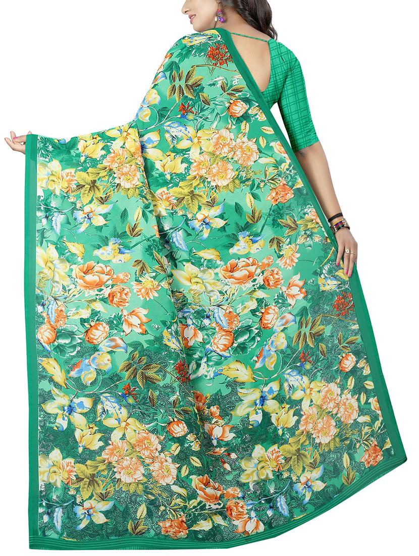 floral printed saree with blouse - 15726316 - Zoom Image - 2