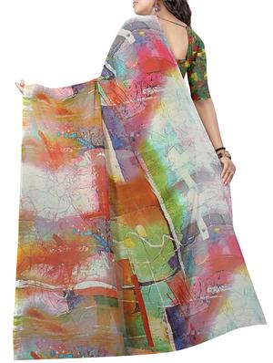 abstract printed saree with blouse - 15726341 - Standard Image - 2