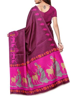 kalamkari printed border saree with blouse - 15726346 - Standard Image - 2