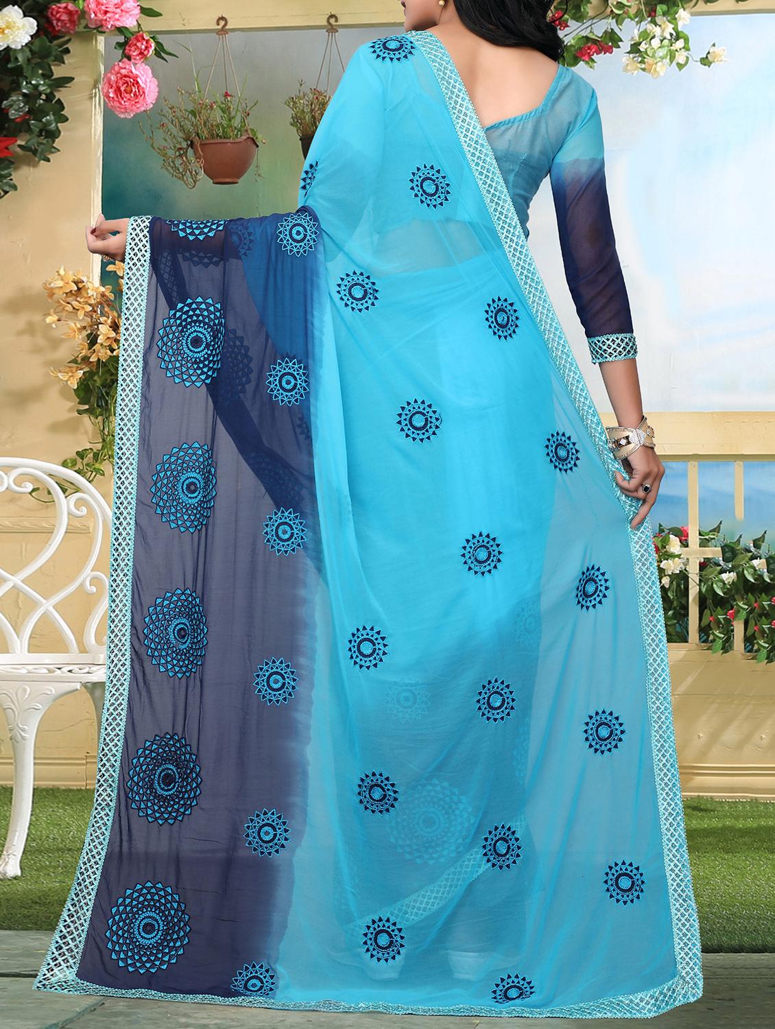 resham embroidered ombre saree with blouse - 15726377 - Zoom Image - 2