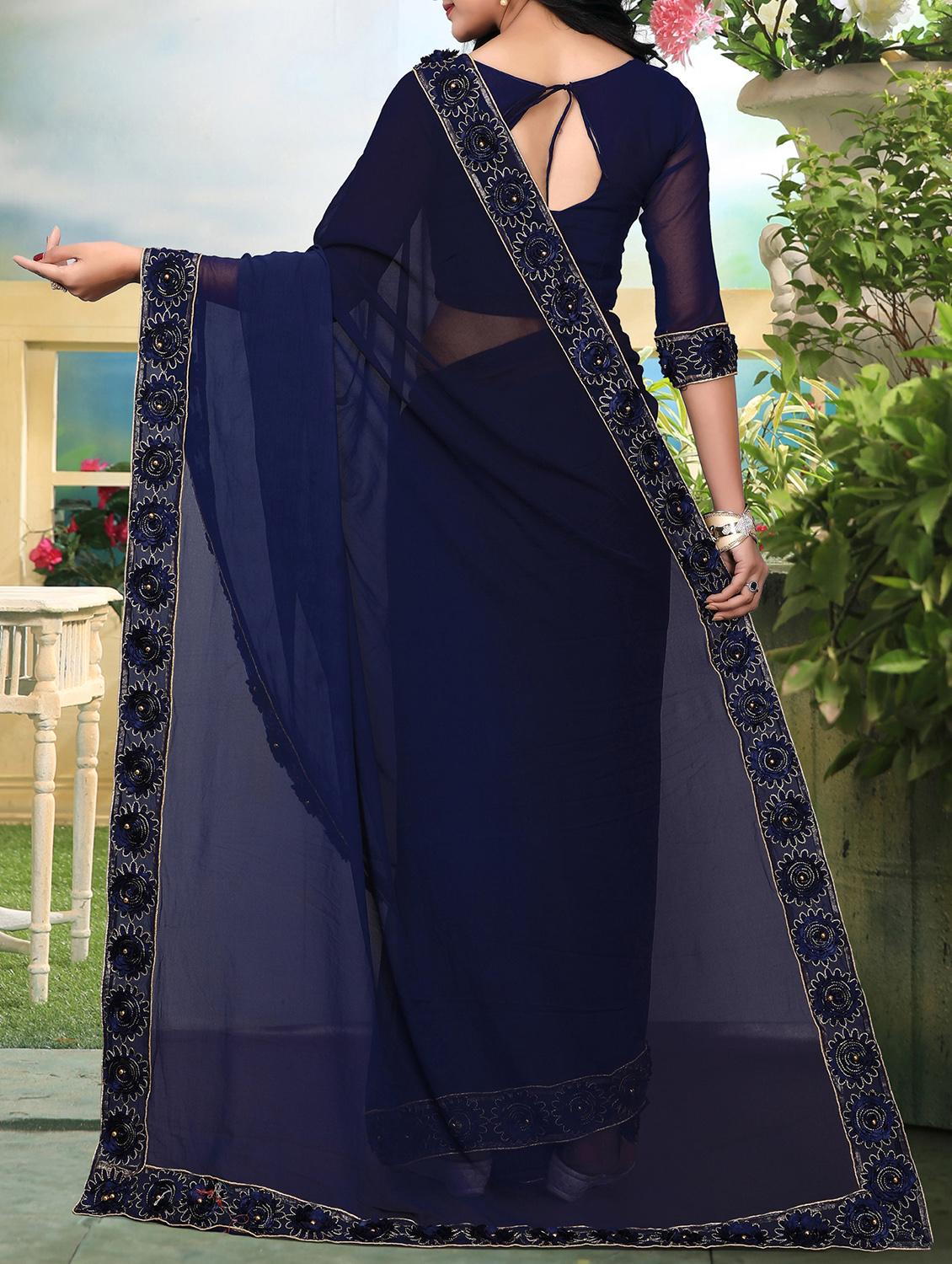 floral embellished lace border saree with blouse - 15726378 - Zoom Image - 2