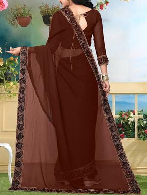 floral embellished lace border saree with blouse - 15726379 - Standard Image - 2
