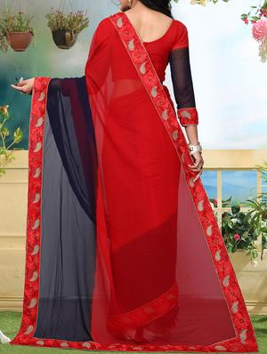 floral lace border ombre saree with blouse - 15726382 - Standard Image - 2