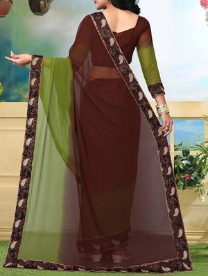 floral lace border ombre saree with blouse - 15726383 - Standard Image - 2