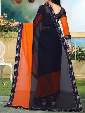 floral lace border ombre saree with blouse - 15726384 - Standard Image - 2