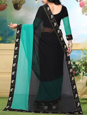 floral lace border ombre saree with blouse - 15726385 - Standard Image - 2