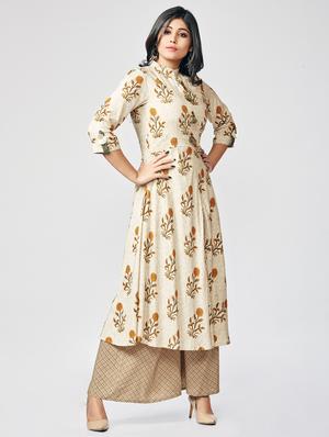 Printed tassles detail kurta palazzo set - 15726539 - Standard Image - 2