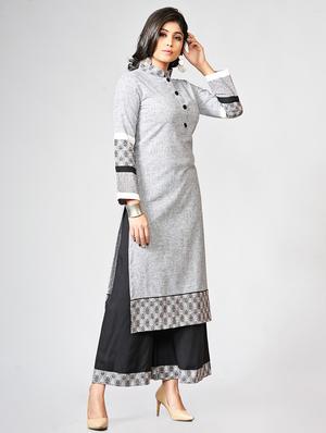 Printed buttoned placket kurta palazzo set - 15726542 - Standard Image - 2