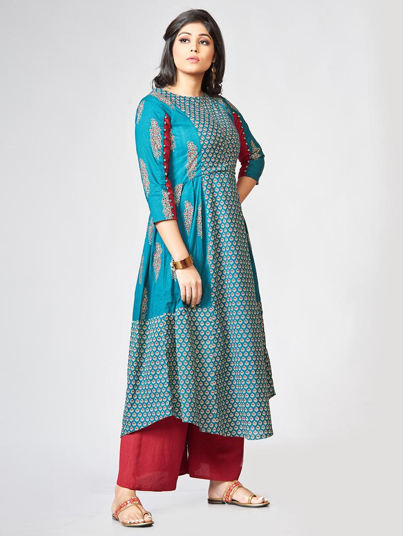 Printed a-line kurta palazzo set - 15726543 - Zoom Image - 2