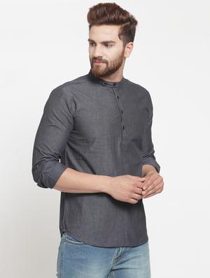 grey solid short kurta - 15726554 - Standard Image - 2