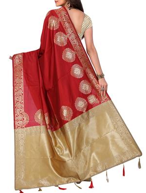 half & half zari banarasi saree with blouse - 15726697 - Standard Image - 2